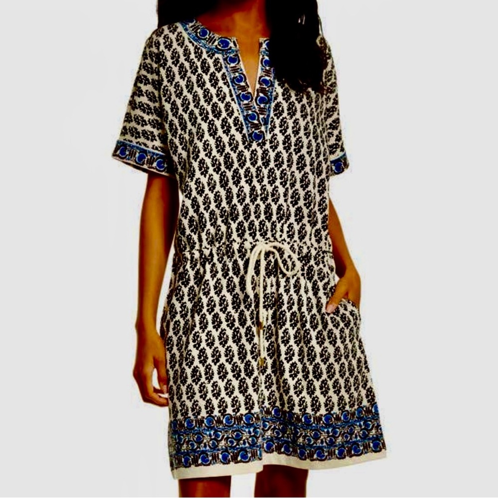 Tory Burch Black and Blue Patterned Dress